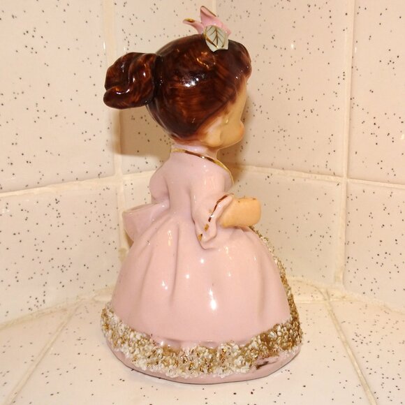 Vintage Ucagco Ceramic Women in Pink Dress w/ Basket Figurine antique lady - Picture 13 of 16